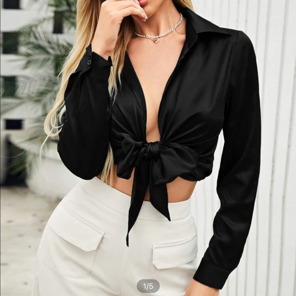 Black tie up shirt